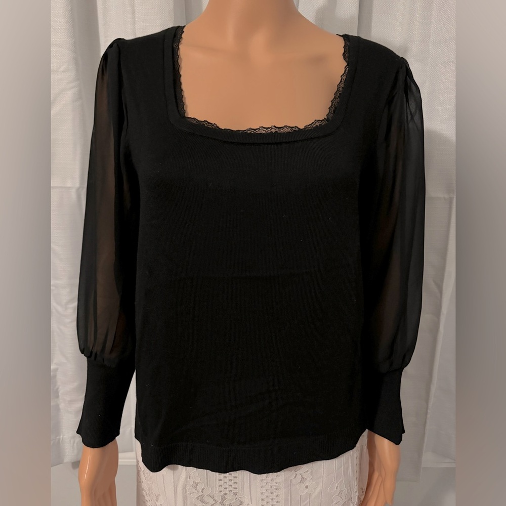 Pretty 89th & Madison size SP black long sheer sleeve square neck shirt NWOT